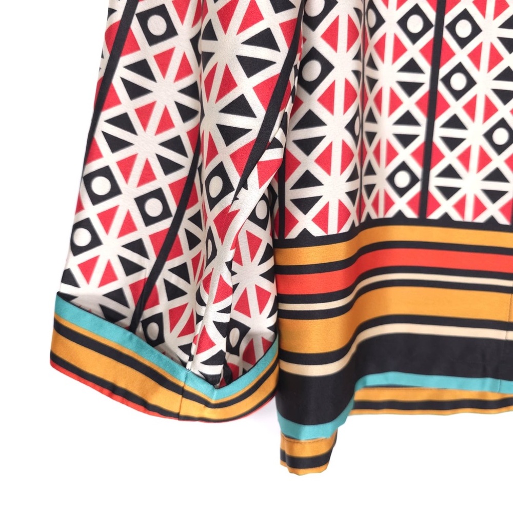 GRACIA Women’s Silky Shirt Button Front Long Sleeve Multicolor Geometric MEDIUM - Picture 7 of 10